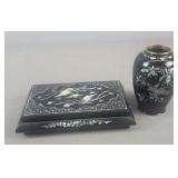 Japanned Mother Of Pearl Inlay & Carved Smoking