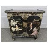 Small Oriental Lacquer Cabinet W Jade Accents