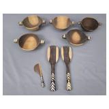 8 Pc Wood Bowls & Utensils