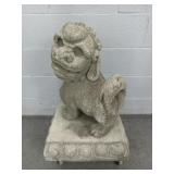 Concrete Foo Dog On Pedestal - Yard Art