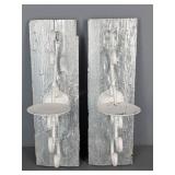 Pair Of Metal Candle Sconces On Boards