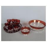 Lot Of Kings Crown & Cranberry Bohemian Glass Lot Of Kings Crown & Cranberry Bohemian Glass