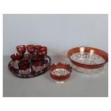 Lot Of Kings Crown & Cranberry Bohemian Glass