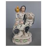 Staffordshire Dog, Girl And Bird Figure Staffordshire Dog, Girl And Bird Figure