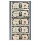 5x The Bid Red Seal $2 Notes