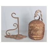 Old Shabby Metal Bell W Fancy Wrought Hook Old Shabby Metal Bell W Fancy Wrought Hook