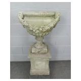 Large Concrete Urn Planter On Pedestal