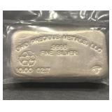 Opm 10 Troy Oz Poured .9995 Silver Bar Ingot