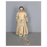 12" Antique 8 Joint Wood Doll On Stand