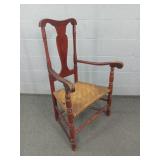 Antique Painted Wood Chair W Basket Weave Seat