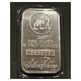 Five Troy Ounce Silvertowne .999 Silver Bar Ingot Five Troy Ounce Silvertowne .999 Silver Bar Ingot