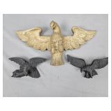 3 Pc Painted Carved Wood Eagles