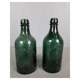 2x The Bid Very Old Sage Green Glass Soda Bottles