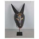 African Wooden Carved Animal Mask On Stand