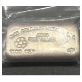 Opm Poured 10 Troy Oz .9995 Silver Bar Ingot