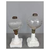 2x The Bid Antique Milk Glass Oil Lamp Fonts 2x The Bid Antique Milk Glass Oil Lamp Fonts