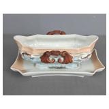 Antique Porc. Fish Decor Gravy Boat W Underplate