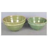 Two Vintage Green Glazed Kitchen Bowls