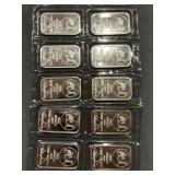 10x The Bid Silvertowne .999 Silver 1 Oz Bars