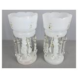 Pair Of Antique Milk Glass Lustres Pair Of Antique Milk Glass Lustres