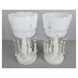 Pair Of Antique Milk Glass Lustres