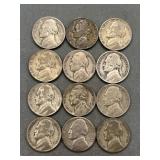 12x The Bid Silver Ww2 War Nickels 1942-45