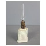 Antique Rhomboid Vaseline Glass Font Oil Lamp Antique Rhomboid Vaseline Glass Font Oil Lamp
