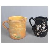 19th C French Jaspe Pitcher & Spongeware Pitcher