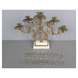 Ornate Metal Candelabra On Marble Base Ornate Metal Candelabra On Marble Base