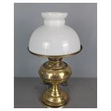 Brass Oil Lamp With Milk Glass Shade Electrified