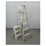 Lot Of 2 Aluminum Ladders 6 Foot, 2 Foot Lot Of 2 Aluminum Ladders 6 Foot, 2 Foot