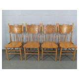 4x The Bid Vintage Oak Pressed Back Chairs