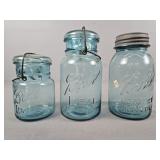 Lot Of 3 Vintage Aqua Ball Mason Jars 2 Qt 1 Pt