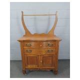 Antique Oak Wash Stand W Lyre Back