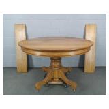 Solid Oak Vintage Dining Table W Two Leaves