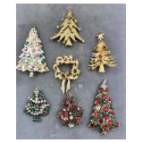 Vintage Rhinestone Christmas Tree Brooches Pins