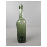 Very Early Blown Green Glass Whiskey Bottle