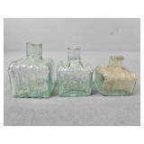 3x The Bid Very Early Blown Ribbed Glass Inkwells 3x The Bid Very Early Blown Ribbed Glass Inkwells