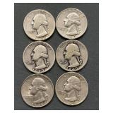 6x The Bid Silver Washington Quarters