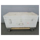 Painted Metal Trunk - One Latch Damaged Painted Metal Trunk - One Latch Damaged