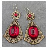 Vintage Cranberry Glass Cabochon Earrings Vintage Cranberry Glass Cabochon Earrings