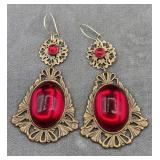 Vintage Cranberry Glass Cabochon Earrings