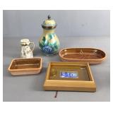 5 Pc Cloisonne, Framed Porcelain & Molds