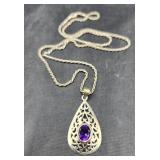 Sterling 20in Necklace With Sterling Amethyst Sterling 20in Necklace With Sterling Amethyst