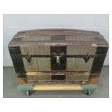 Antique Wooden Trunk W Pressed Tin Accents Antique Wooden Trunk W Pressed Tin Accents