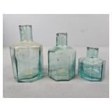 3x The Bid Antique Blown Octagonal Inkwells