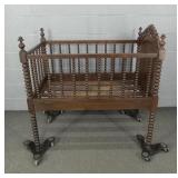 Rare Spool Style Antique Wooden Baby Crib