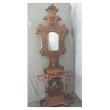 Antique Walnut Ornate Hall Tree With Mirror