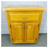 Solid Oak Two Door Rolling Cabinet W Drawer