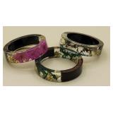 3 Flower Wood Resin Acrylic Rings Two Sz 7 And Sz